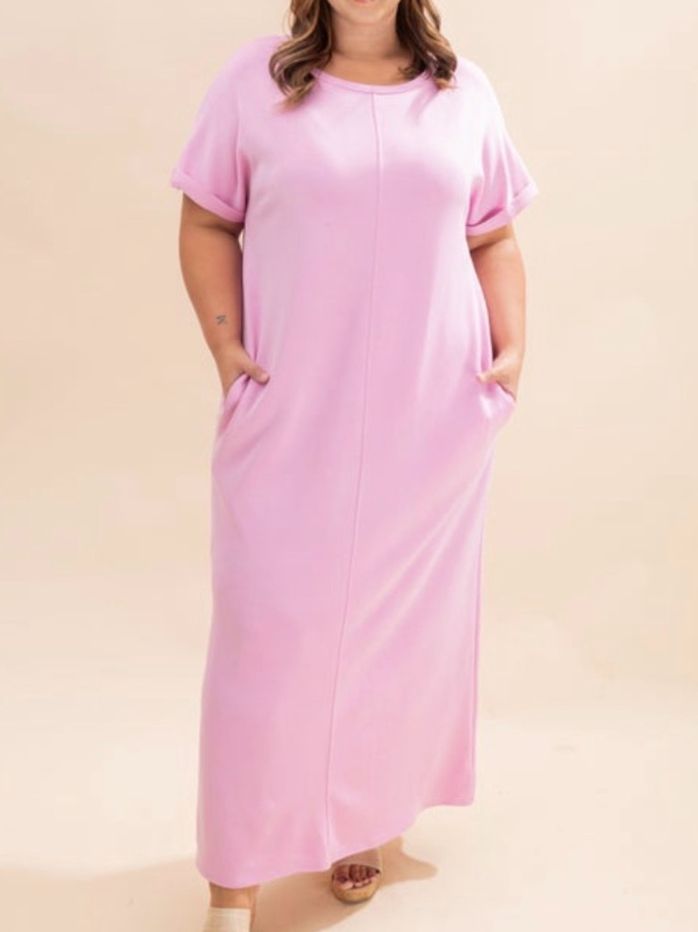 Charlotte Avery Scuba Light Pink Maxi Dress with Pockets Sz M